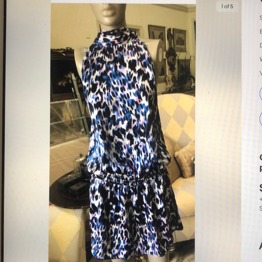 Generation love new with tags $330 silk pink blue black leopard halter dress M